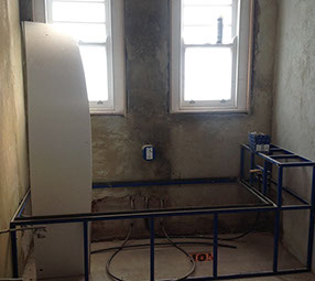 Walls are rendered and bath is framed
